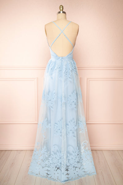 Kailania Blue Plunging Neckline Maxi Gown | Boutique 1861 back view