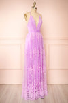 Kailania Lavender Plunging Neckline Maxi Gown | Boutique 1861 side view