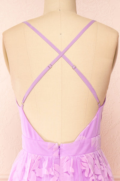 Kailania Lavender Plunging Neckline Maxi Gown | Boutique 1861 back close-up