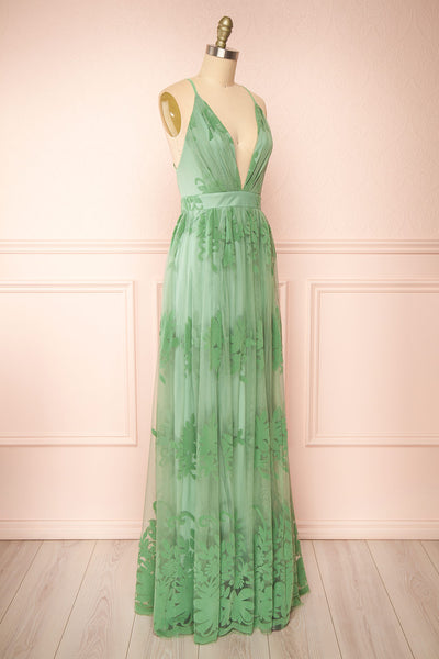 Kailania Sage Plunging Neckline Maxi Gown | Boutique 1861 side view
