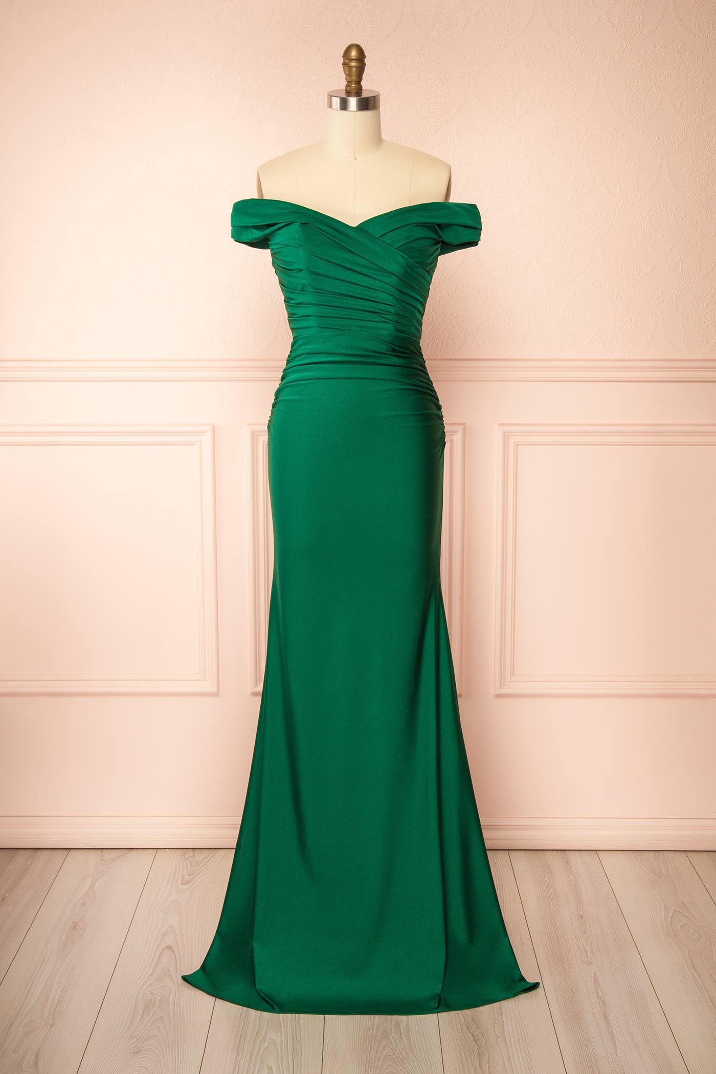 Kailey Green | Satin Off Shoulder Maxi Dress