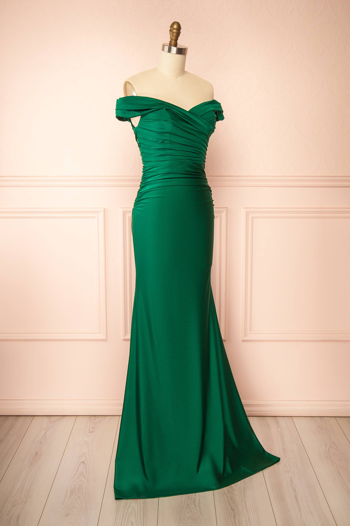 Kailey Green | Satin Off Shoulder Maxi Dress
