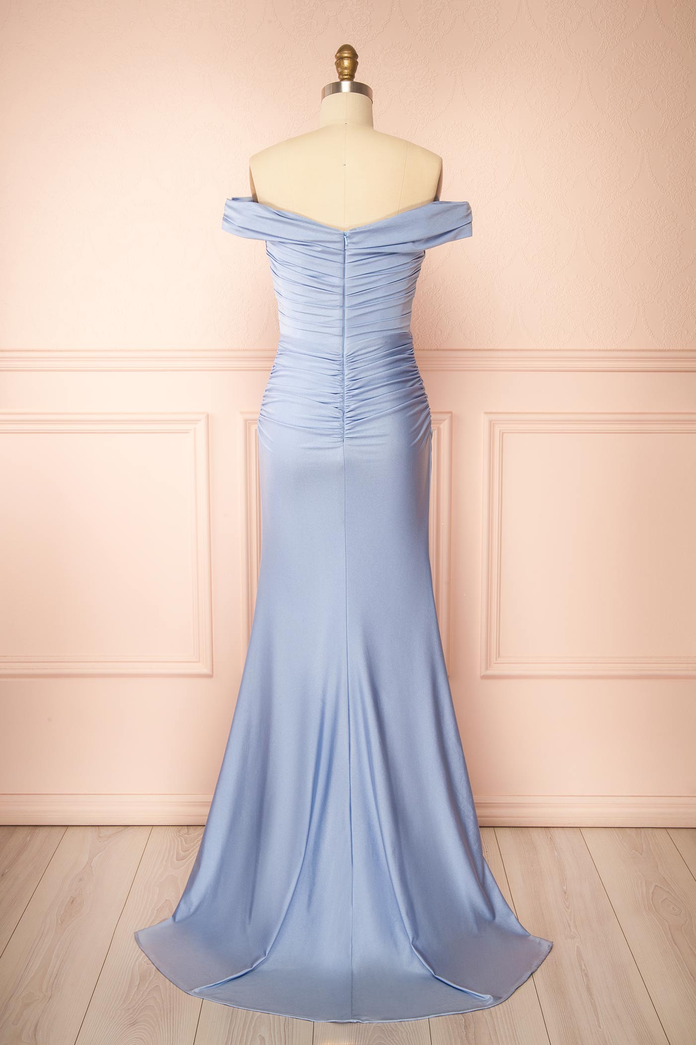 Kailey Light Blue | Satin Off Shoulder Maxi Dress