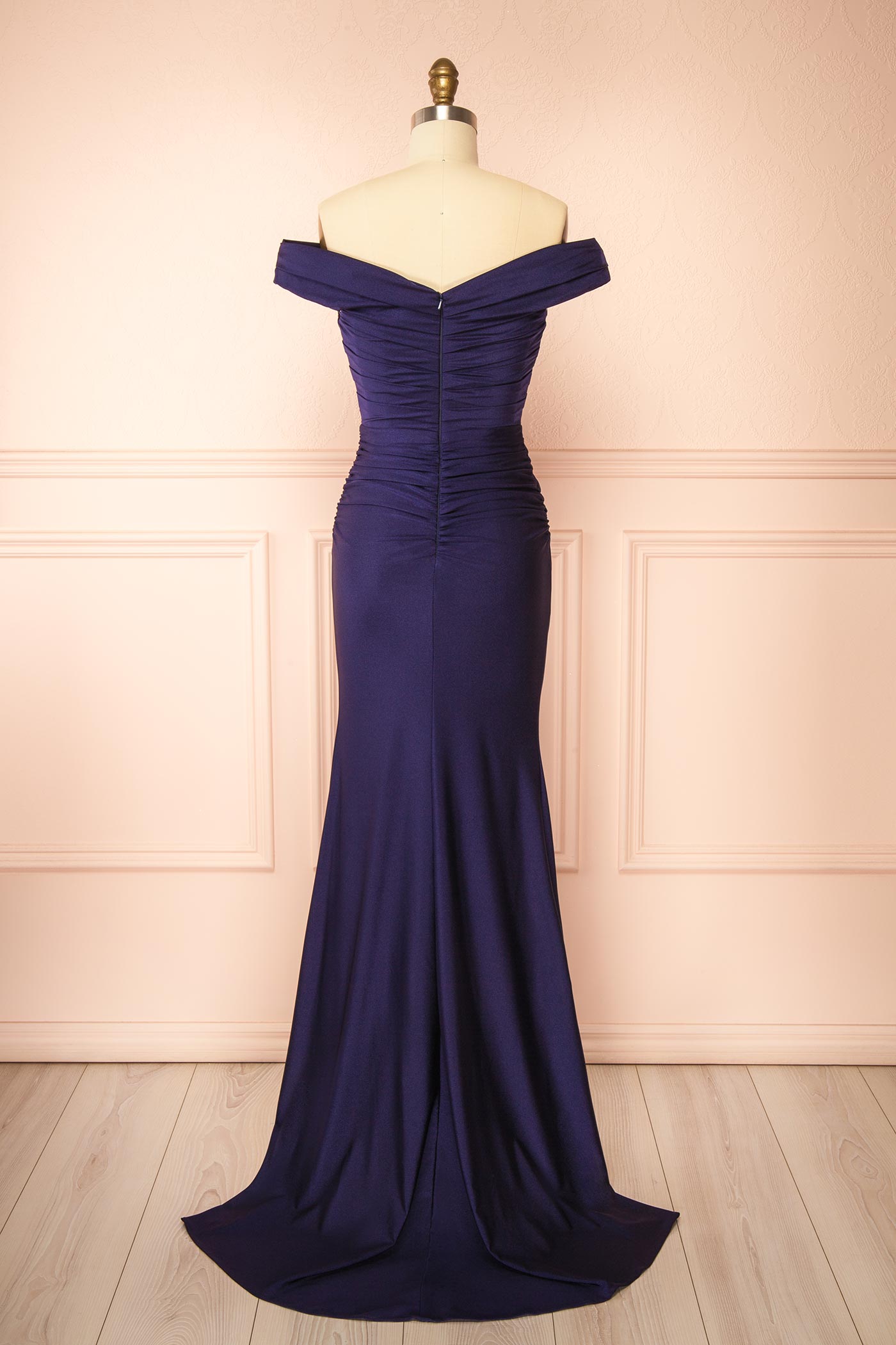 Kailey Navy | Satin Off Shoulder Maxi Dress