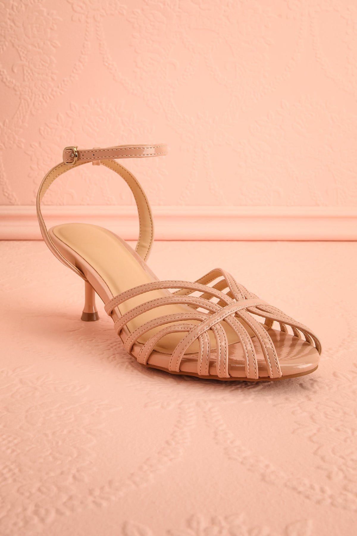 front view of Kaisarion Beige High-Heel Sandals at Boutique 1861