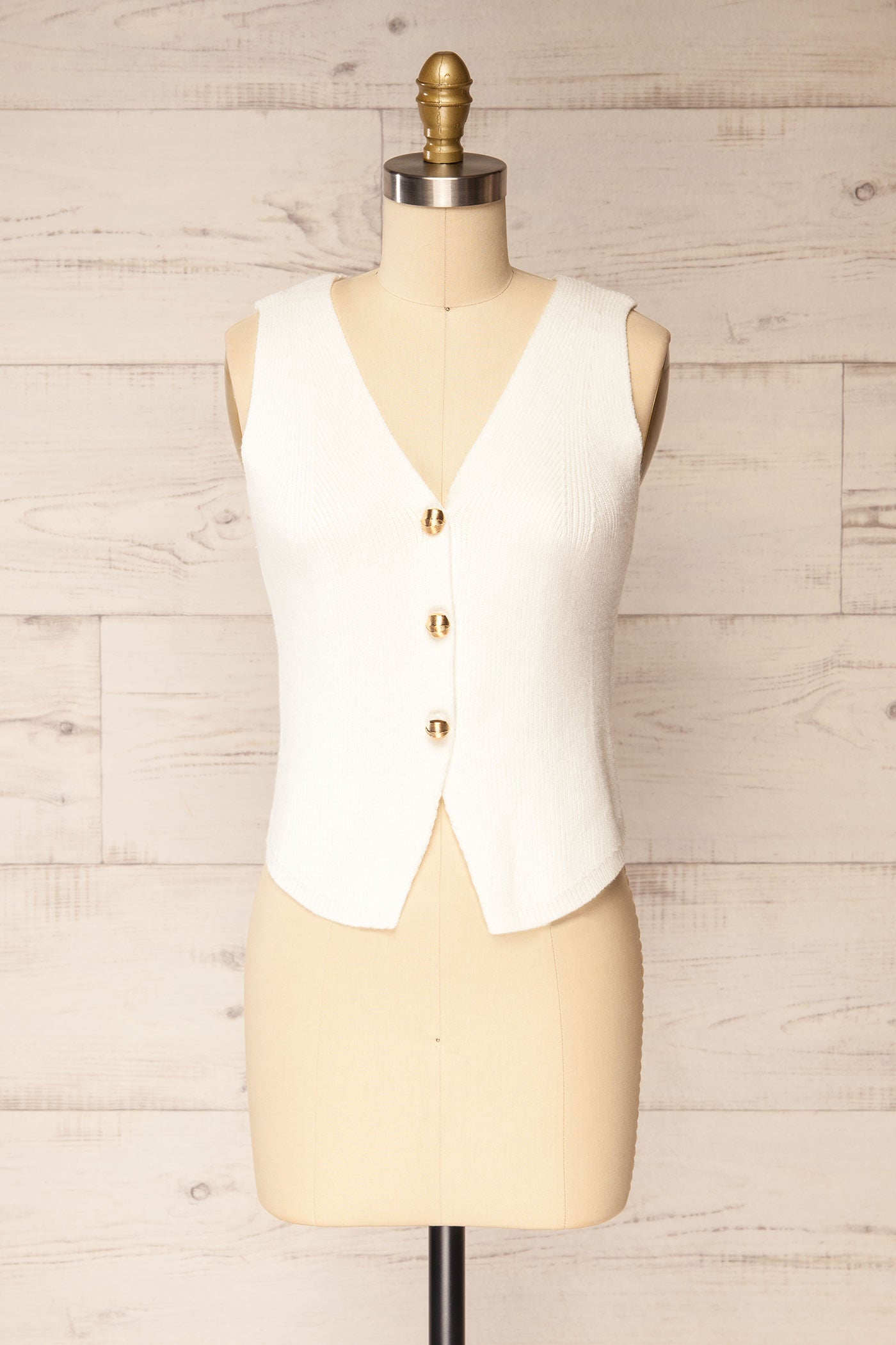 Kaithal | Ribbed Knit Vest with Gold Buttons