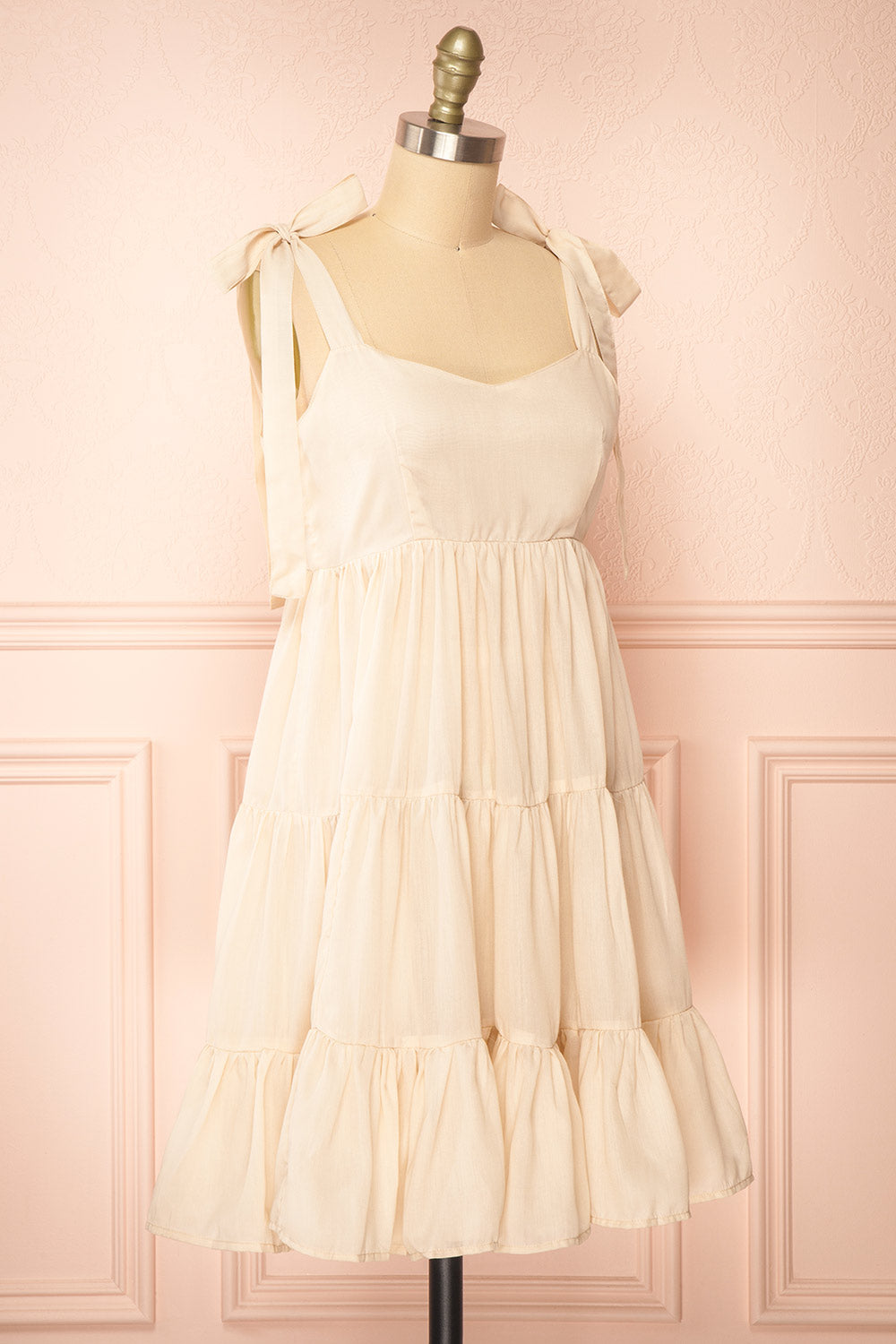 Kamet Beige Babydoll Dress w/ Bow Straps | Boutique 1861 side view