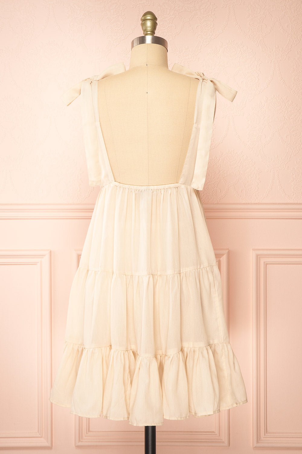 Kamet Beige Babydoll Dress w/ Bow Straps | Boutique 1861 back view