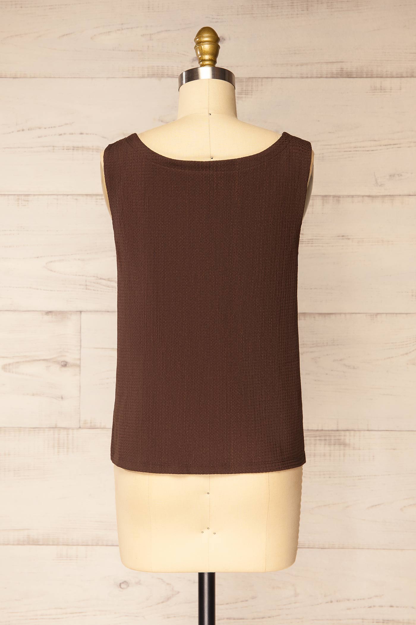Back view Kannur Brown Textured Tie-Front Sleeveless Top at boutique 1861
