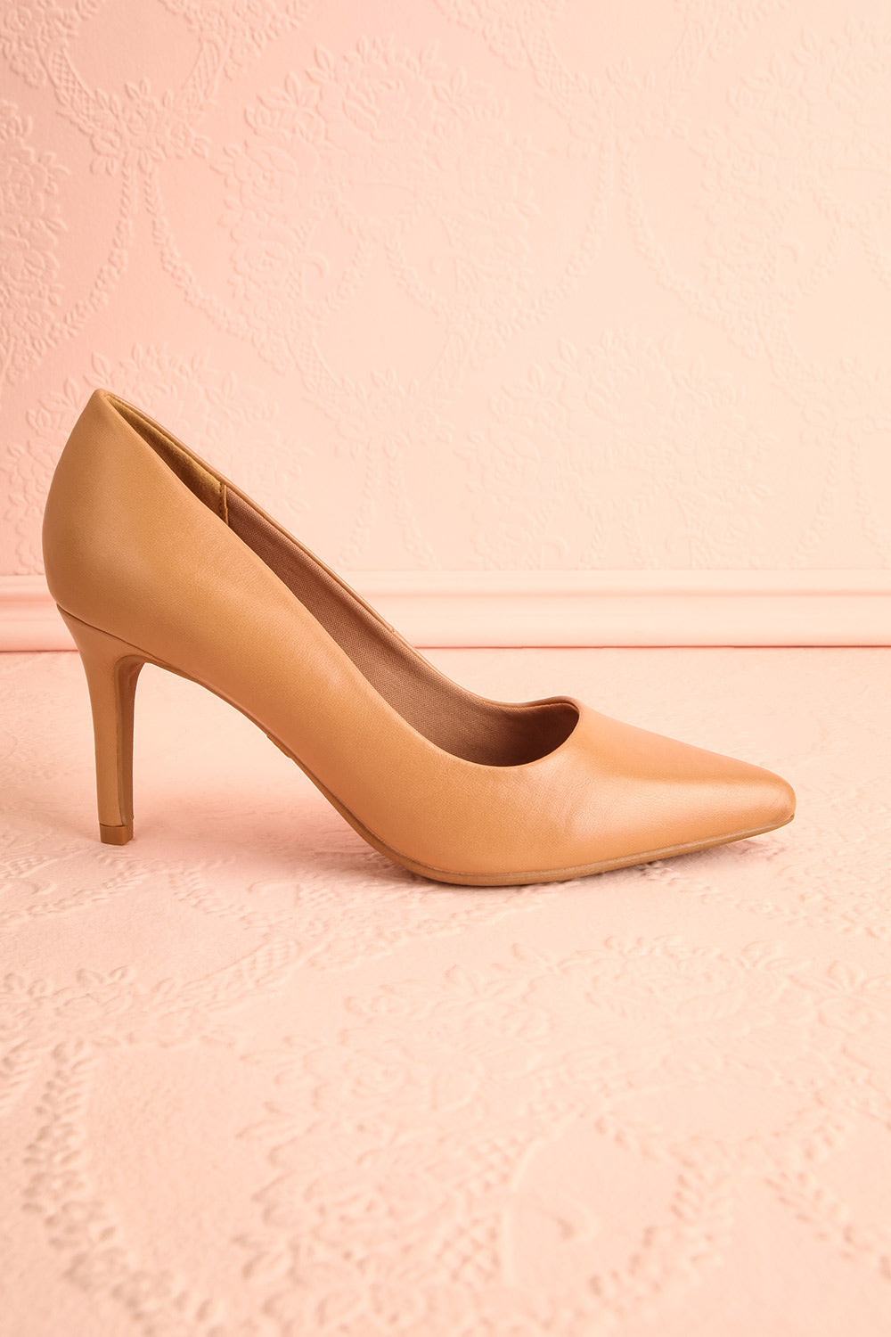 Karah Beige Pointed-Toe Pumps | Boutique 1861 side view