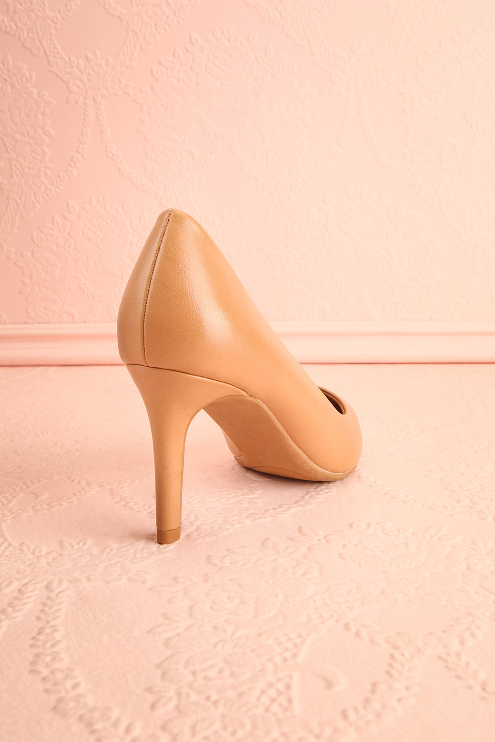 Karah Beige Pointed-Toe Pumps | Boutique 1861 back view