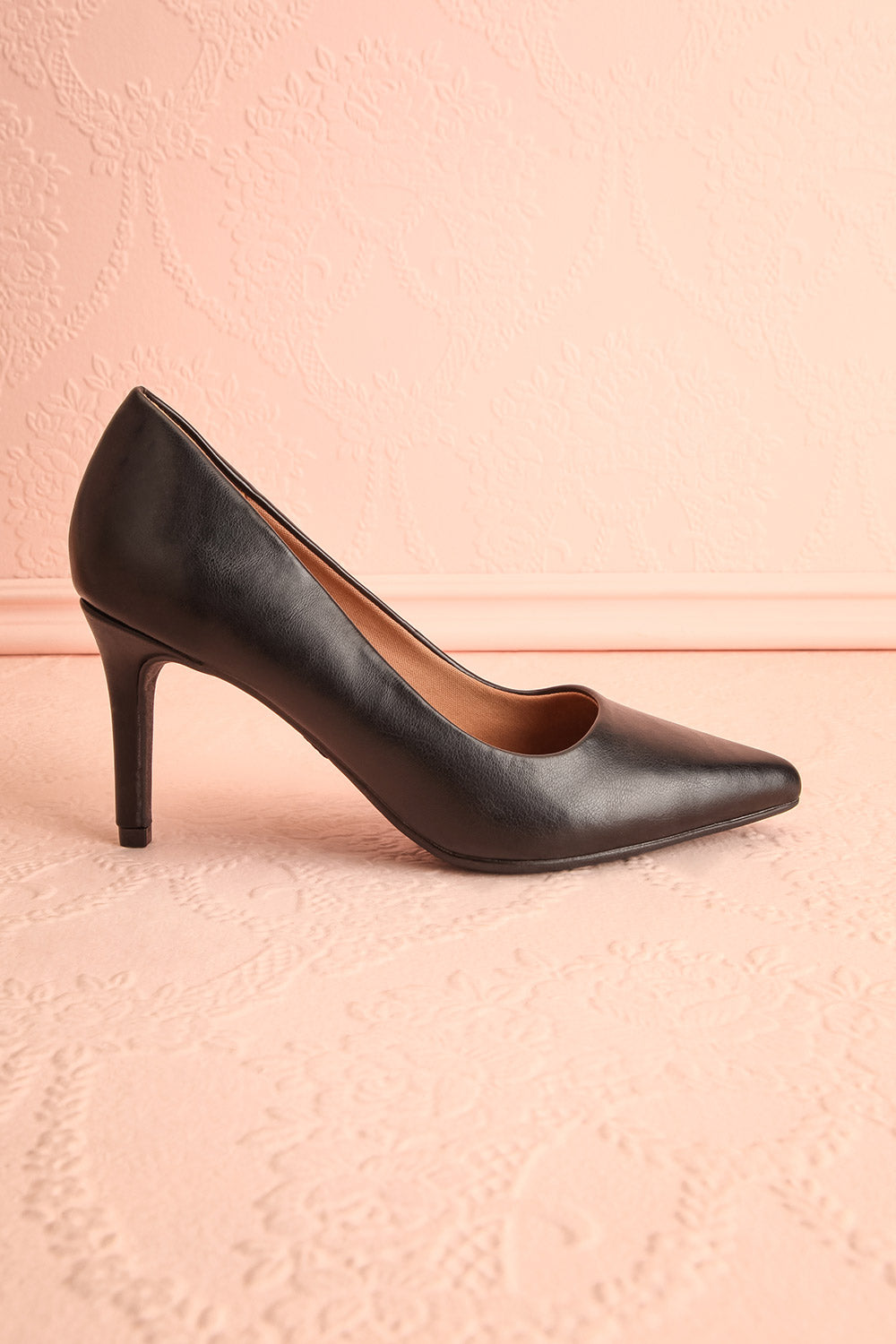 Karah Black Pointed-Toe Pumps | Boutique 1861 side view