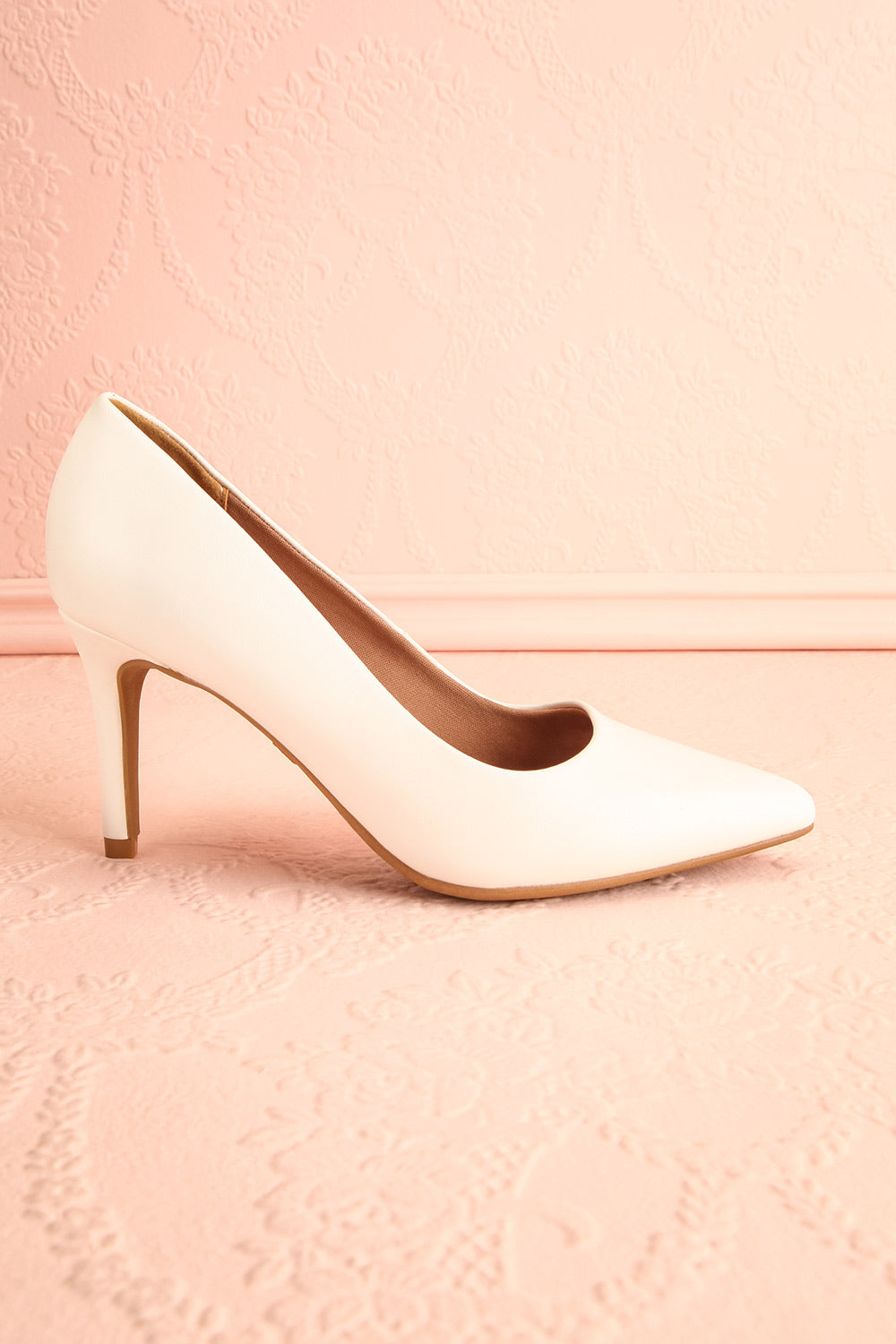 Karah White Pointed-Toe Pumps | Boutique 1861 side view