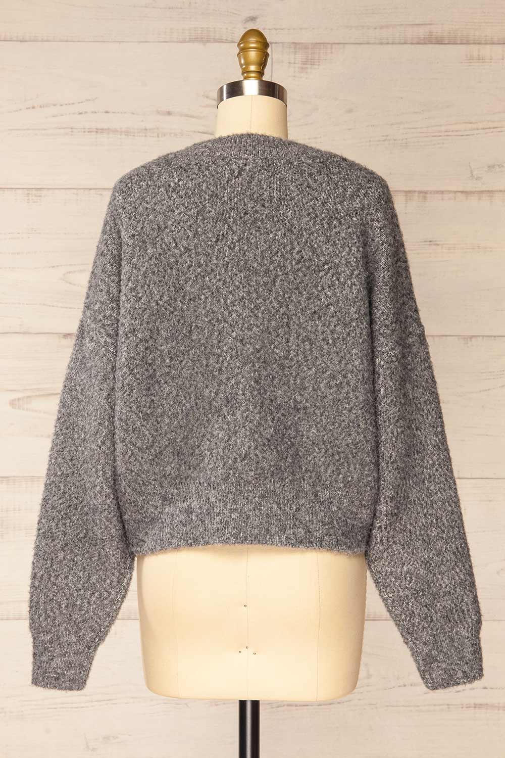 Kardia Grey Knit Cardigan w/ Black Heart | La petite garçonne back view