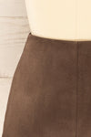 Kassala Faux Suede Mini Khaki Skirt | La petite garçonne side close-up