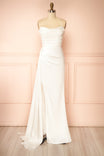 Kasumi Ivory Satin Maxi Wedding Dress with Slit | Boudoir 1861 front