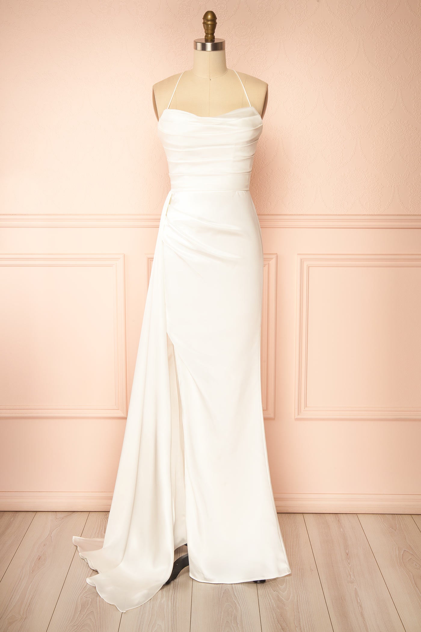 Kasumi Ivory Satin Maxi Wedding Dress with Slit | Boudoir 1861 front