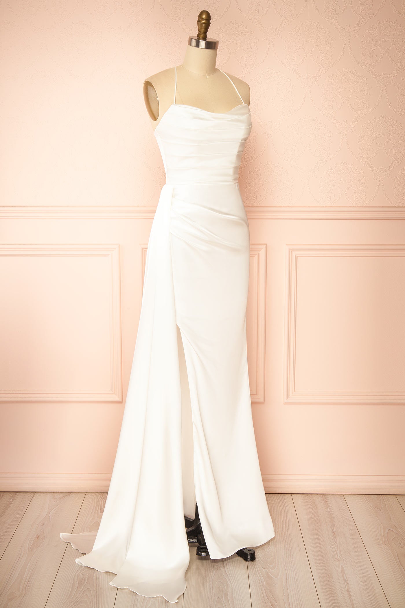 Kasumi Ivory Satin Maxi Wedding Dress with Slit | Boudoir 1861 side 