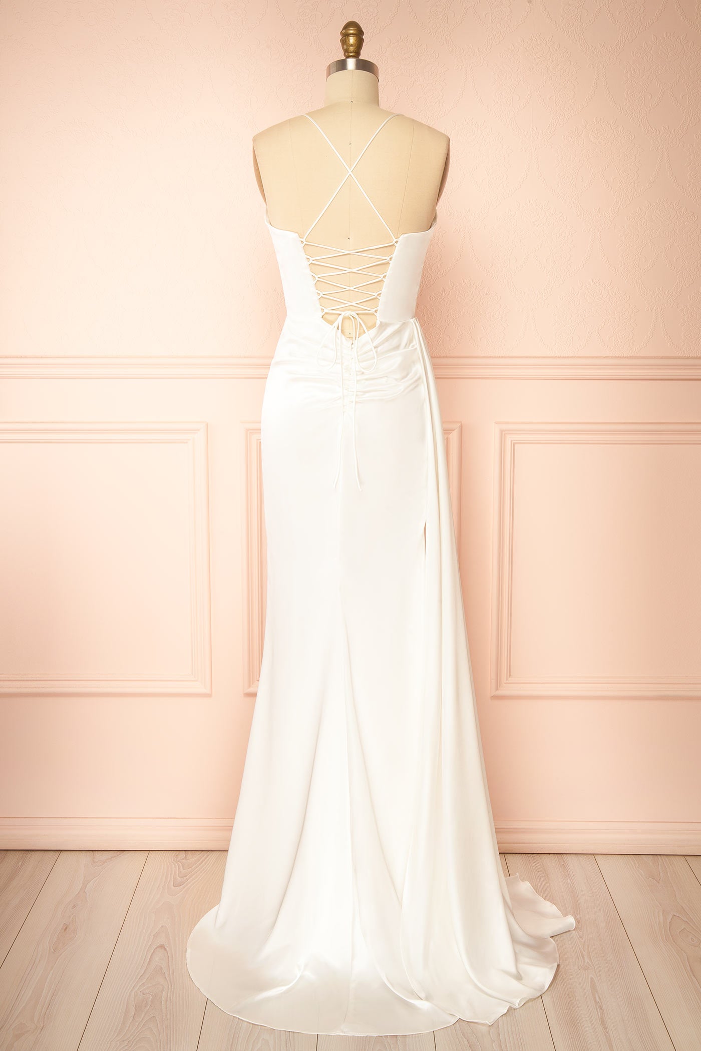 Kasumi Ivory Satin Maxi Wedding Dress with Slit | Boudoir 1861 back 