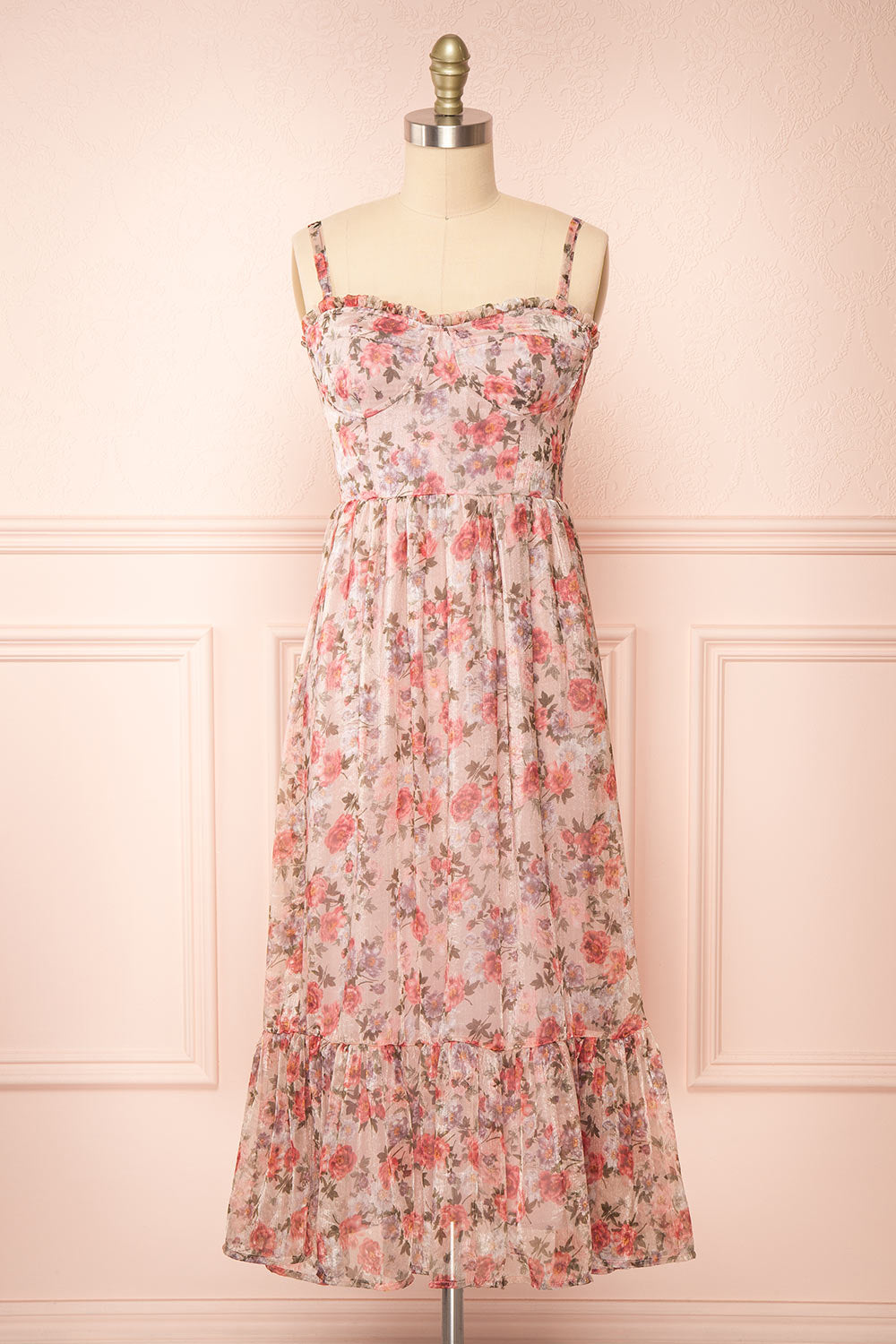 Katara Bustier Floral Midi Dress w/ Removable Straps | Boutique 1861 strap view