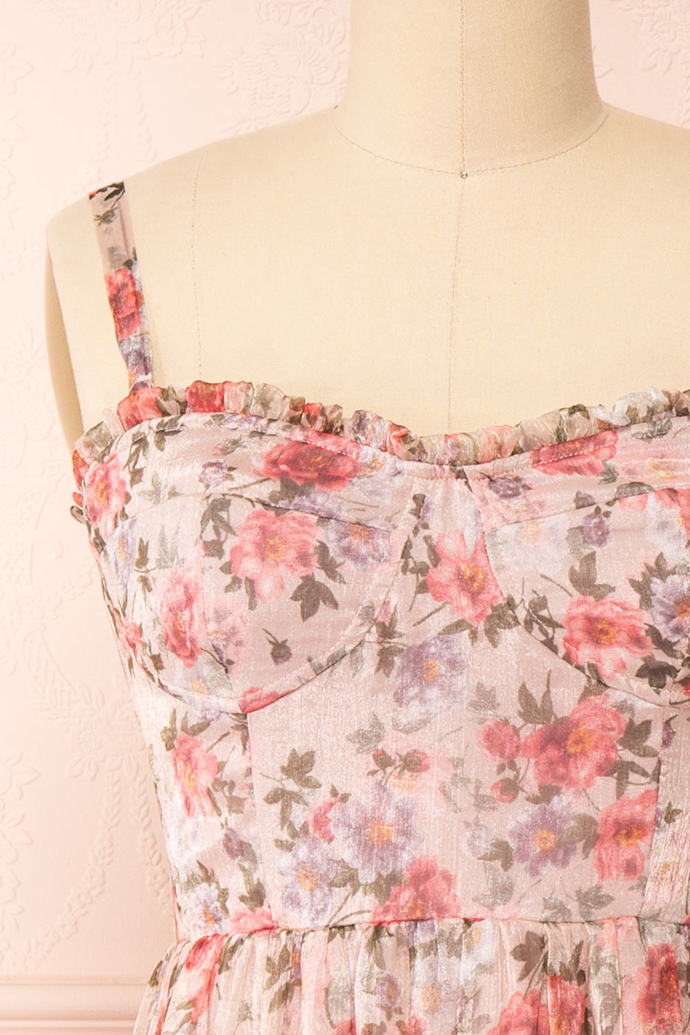 Katara Bustier Floral Midi Dress w/ Removable Straps | Boutique 1861 strap close-up