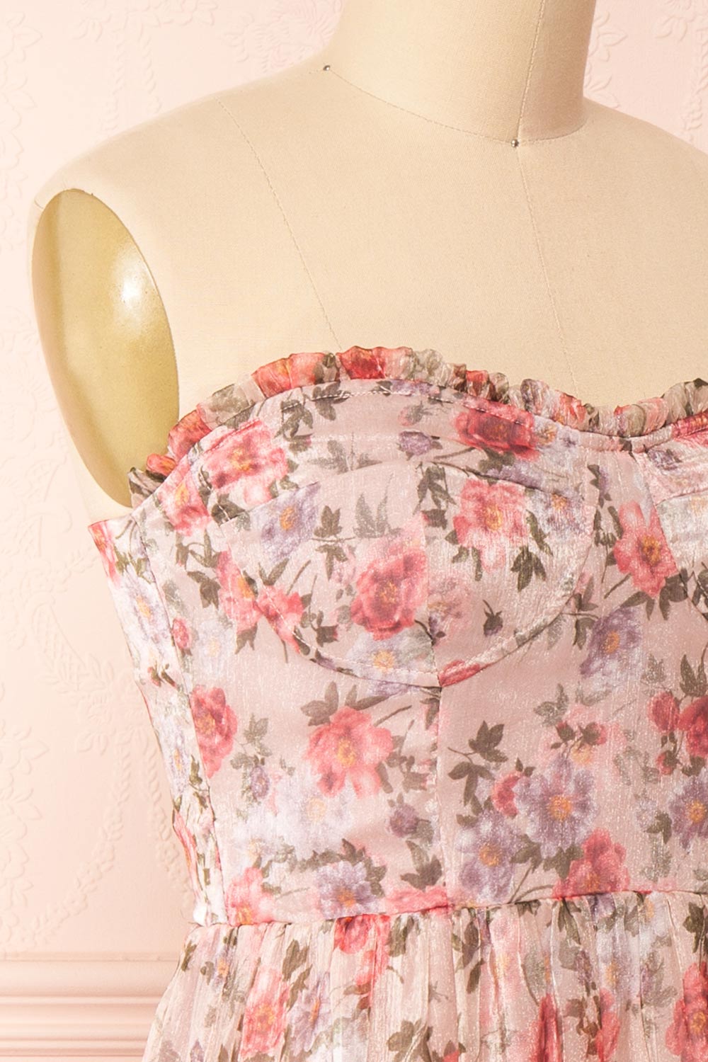 Katara Bustier Floral Midi Dress w/ Removable Straps | Boutique 1861 side close-up