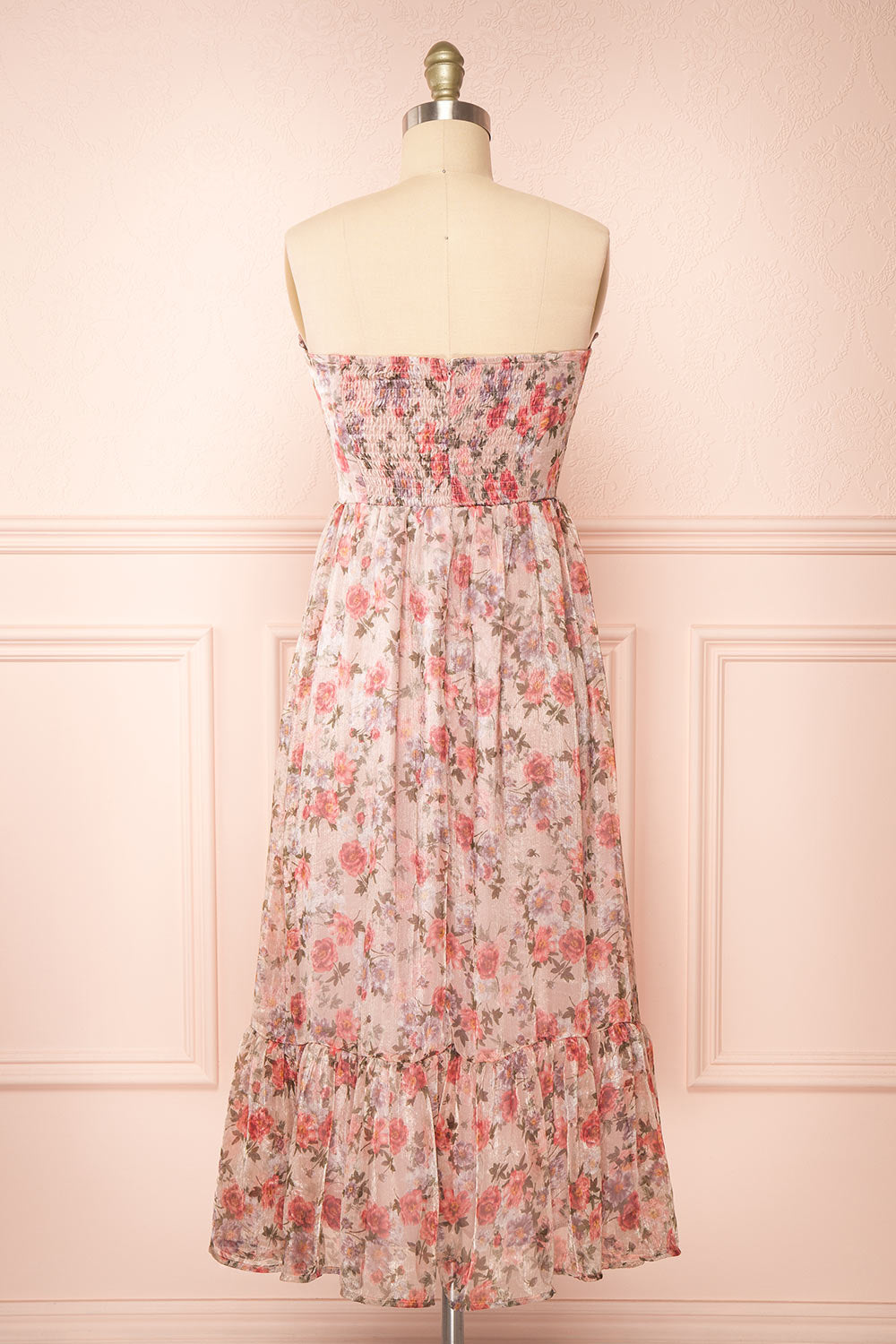 Katara Bustier Floral Midi Dress w/ Removable Straps | Boutique 1861 back view