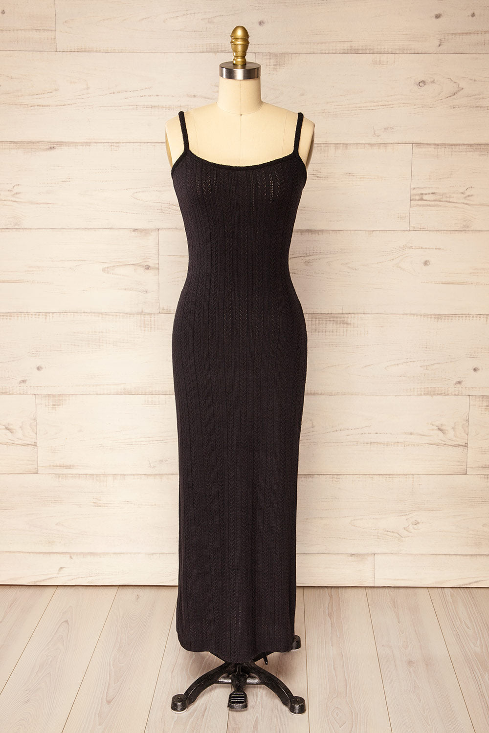 Katherine Black Knit Maxi Dress w/ Thin Straps