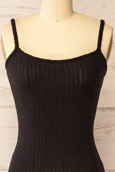 Katherine Black Knit Maxi Dress w/ Thin Straps | La petite garçonne front close-up