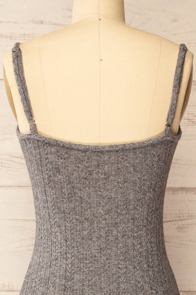 Katherine Grey Knit Maxi Dress w/ Thin Straps | La petite garçonne back close-up