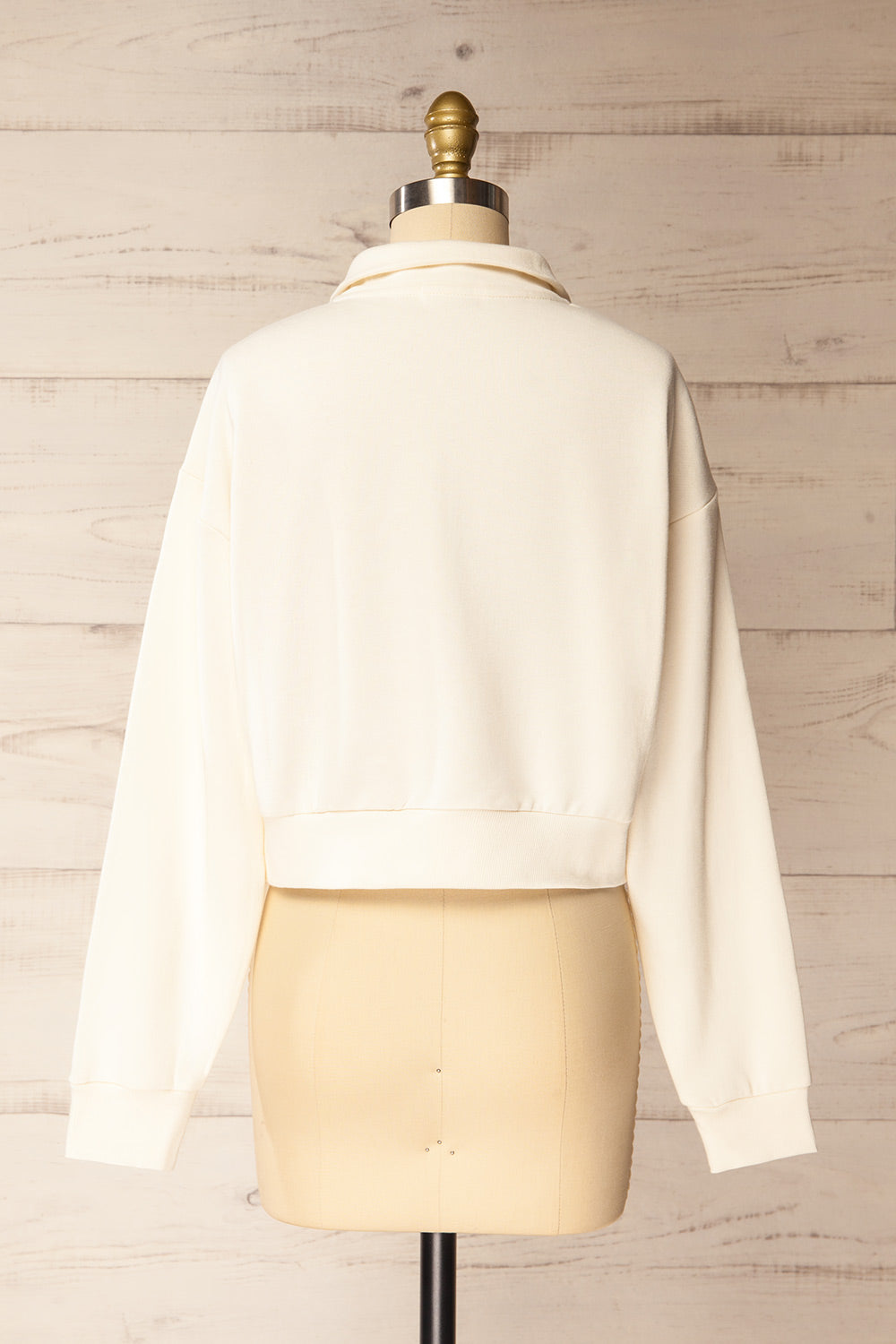 Kathua White Cropped Quarter-Zip Sweatshirt | La petite garçonne back view