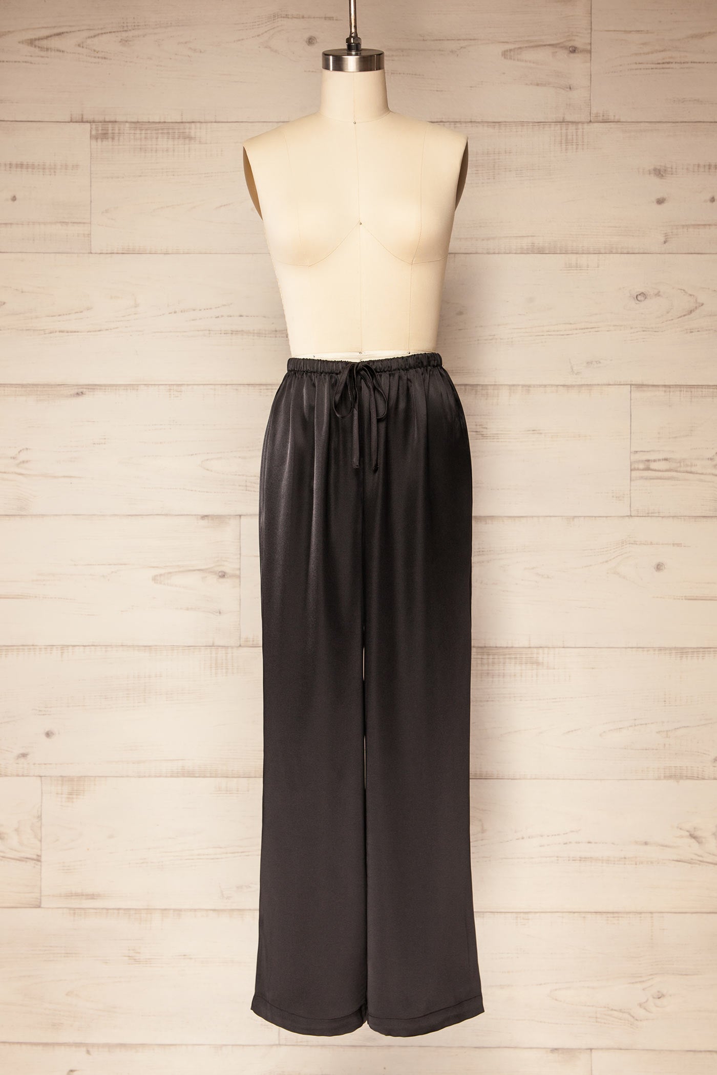 Katihar Black Satin Straight Leg Pants | La petite garçonne front 