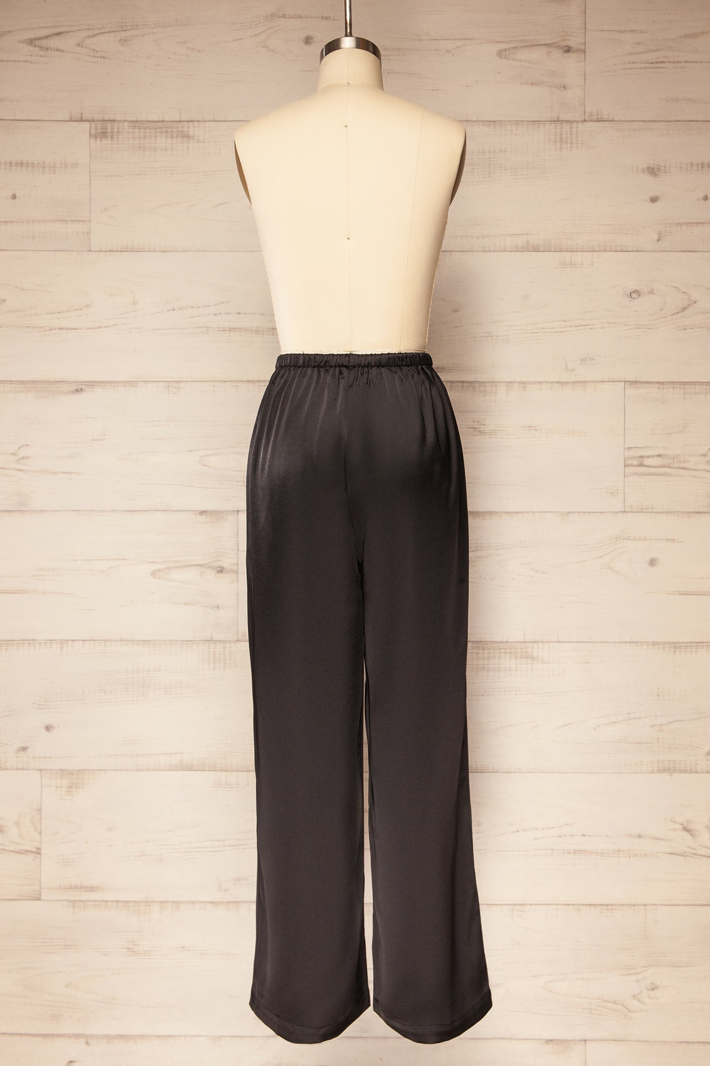 Katihar Black Satin Straight Leg Pants | La petite garçonne back 