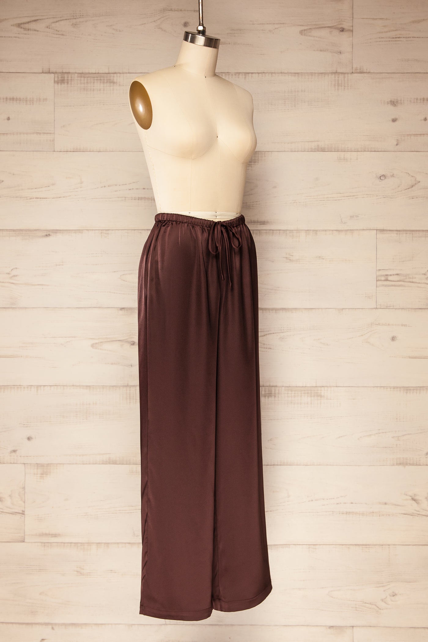 Katihar Brown Satin Straight Leg Pants | La petite garçonne side