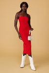 Kavala Red Fitted Midi Dress | La petite garçonne on model