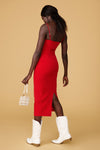 Kavala Red Fitted Midi Dress | La petite garçonne back on model