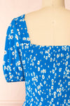 Kazuha Blue Floral Midi Dress w/ Short Sleeves | Boutique 1861  back