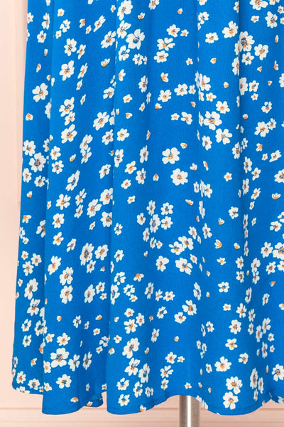 Kazuha Blue Floral Midi Dress w/ Short Sleeves | Boutique 1861  bottom