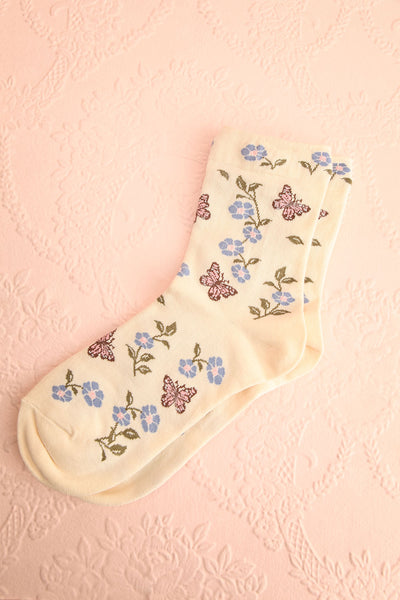 Keira Ivory Butterflies and Flower Socks | Boutique 1861