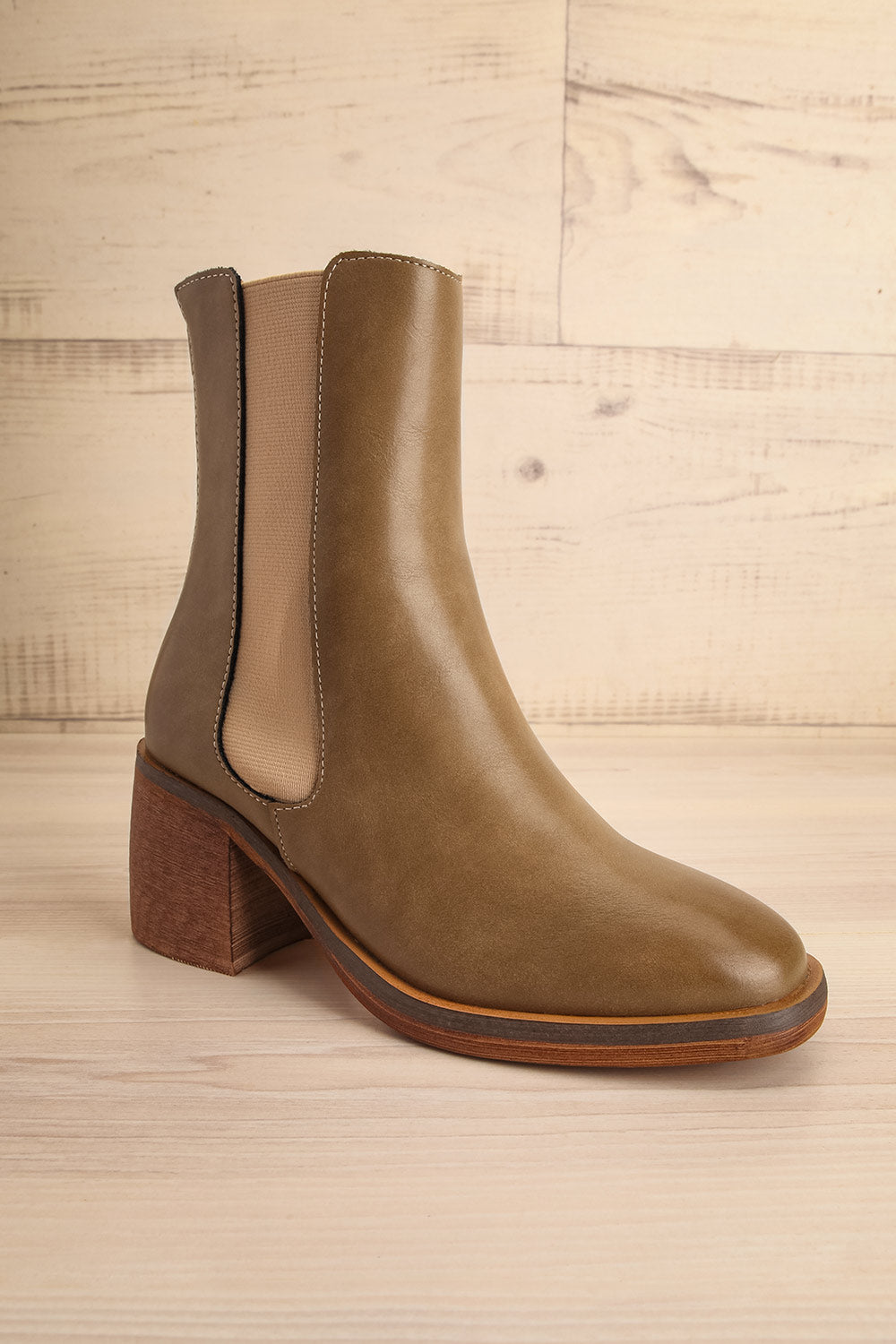 Kelso Khaki Platform Heeled Boots | La petite garçonne side view