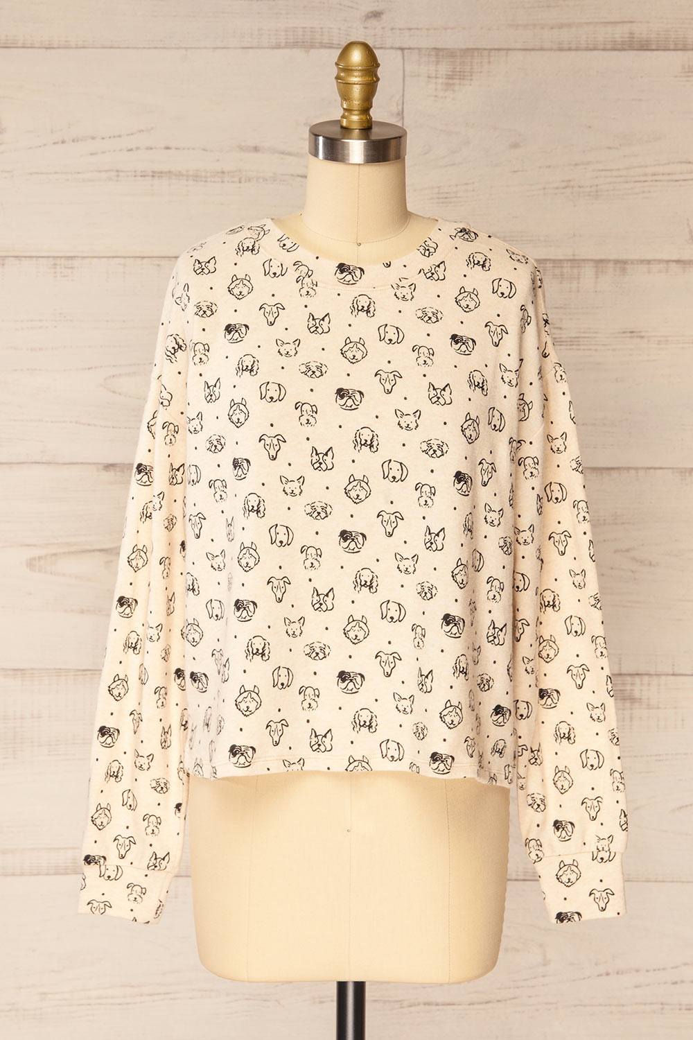 Kemmy Beige Pyjama Top w/ Dog Print | La petite garçonne front view