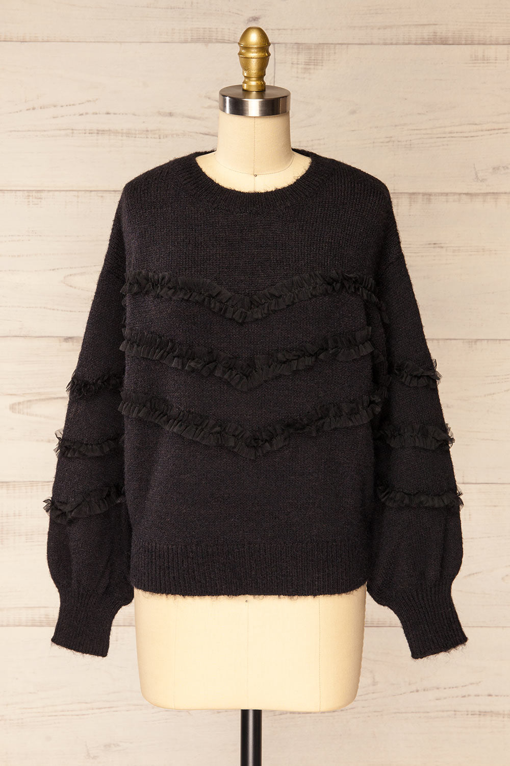 Kemperbad Black Knit Sweater w/ Ruffles | La petite garçonne front view