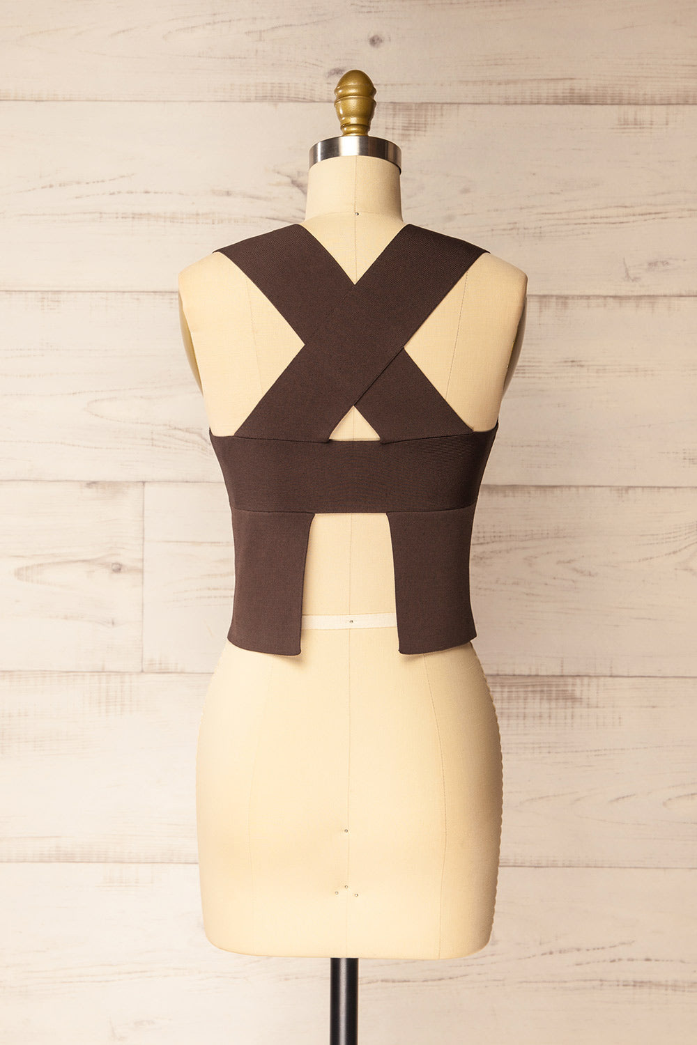 back view of a Mannequin wearing a Kerang Brown Ribbed Crop Top from La petite garçonne