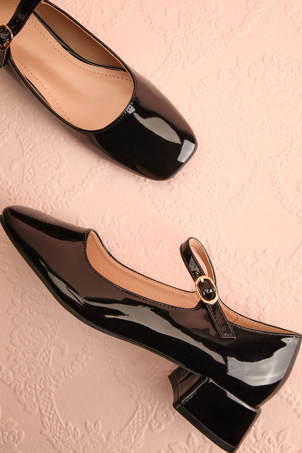 Kerati Black Square Toe Mary Jane Heels | Boutique 1861 flat view