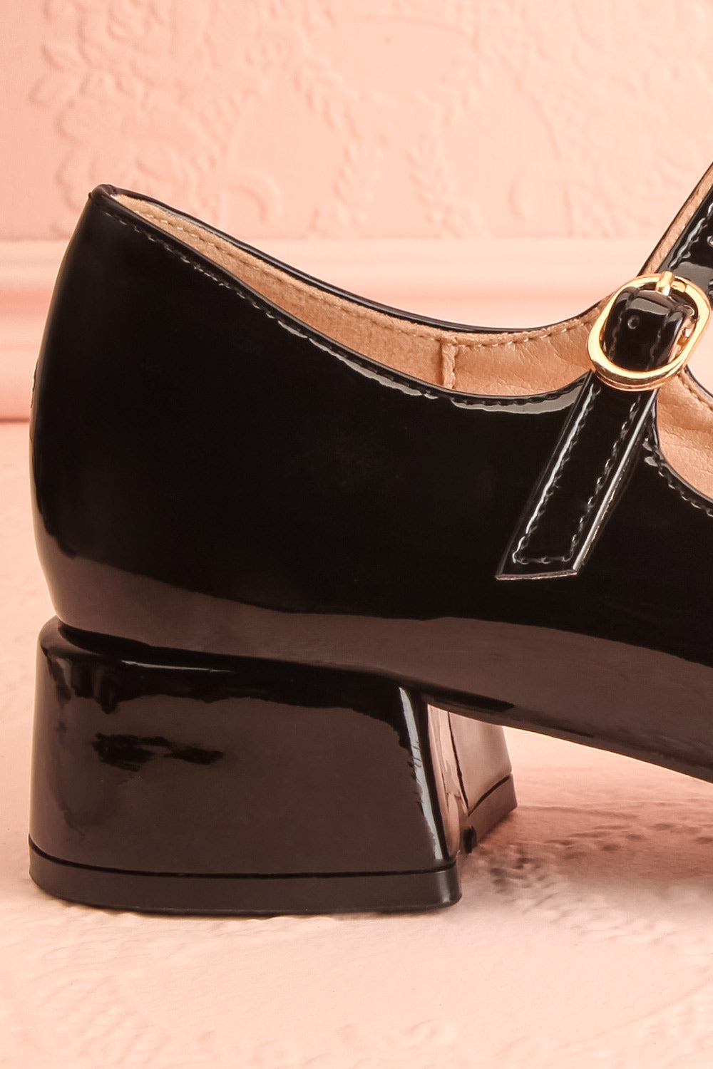 Kerati Black Square Toe Mary Jane Heels | Boutique 1861 side back close-up