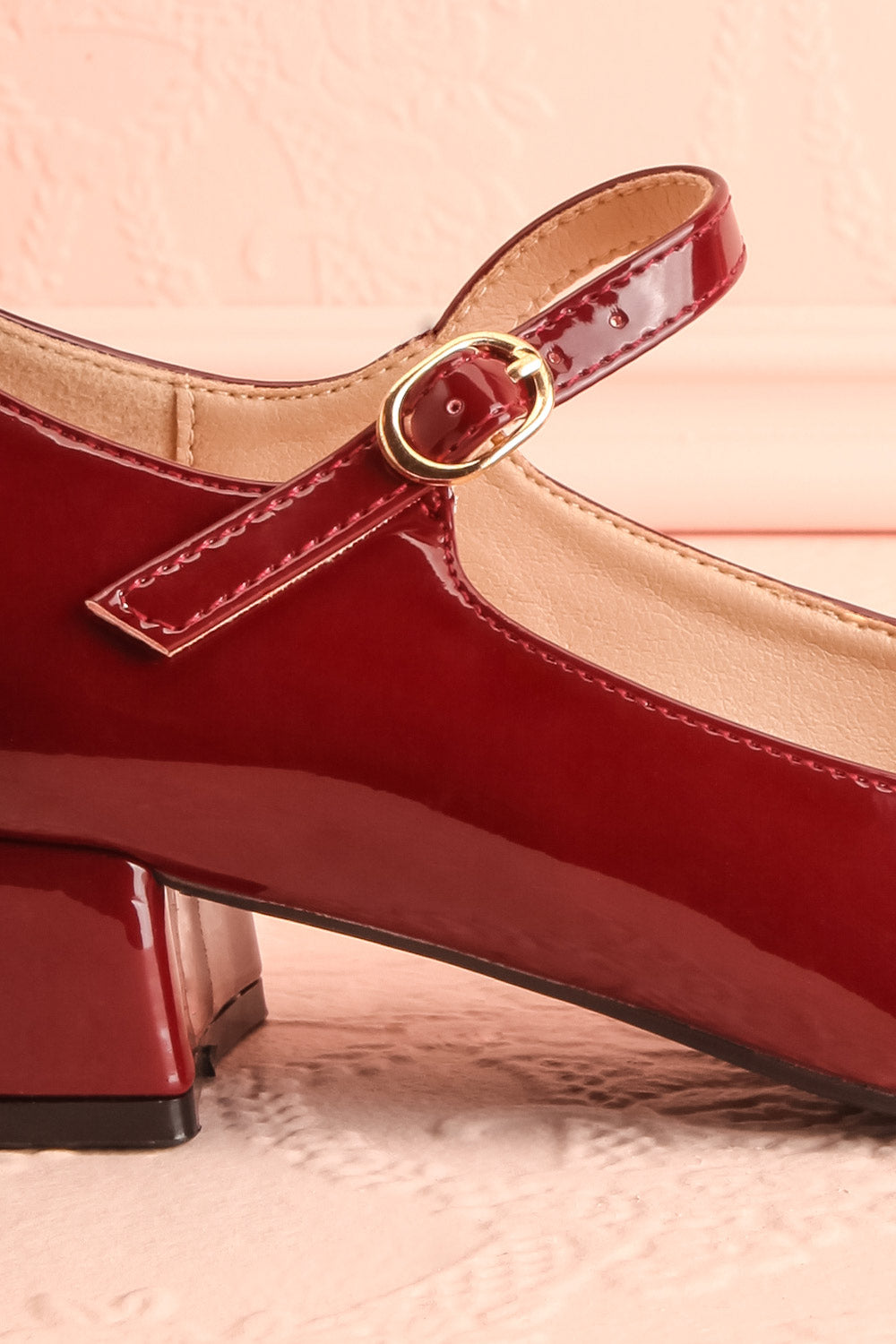 Kerati Burgundy Square Toe Mary Jane Heels | Boutique 1861 side back close-up