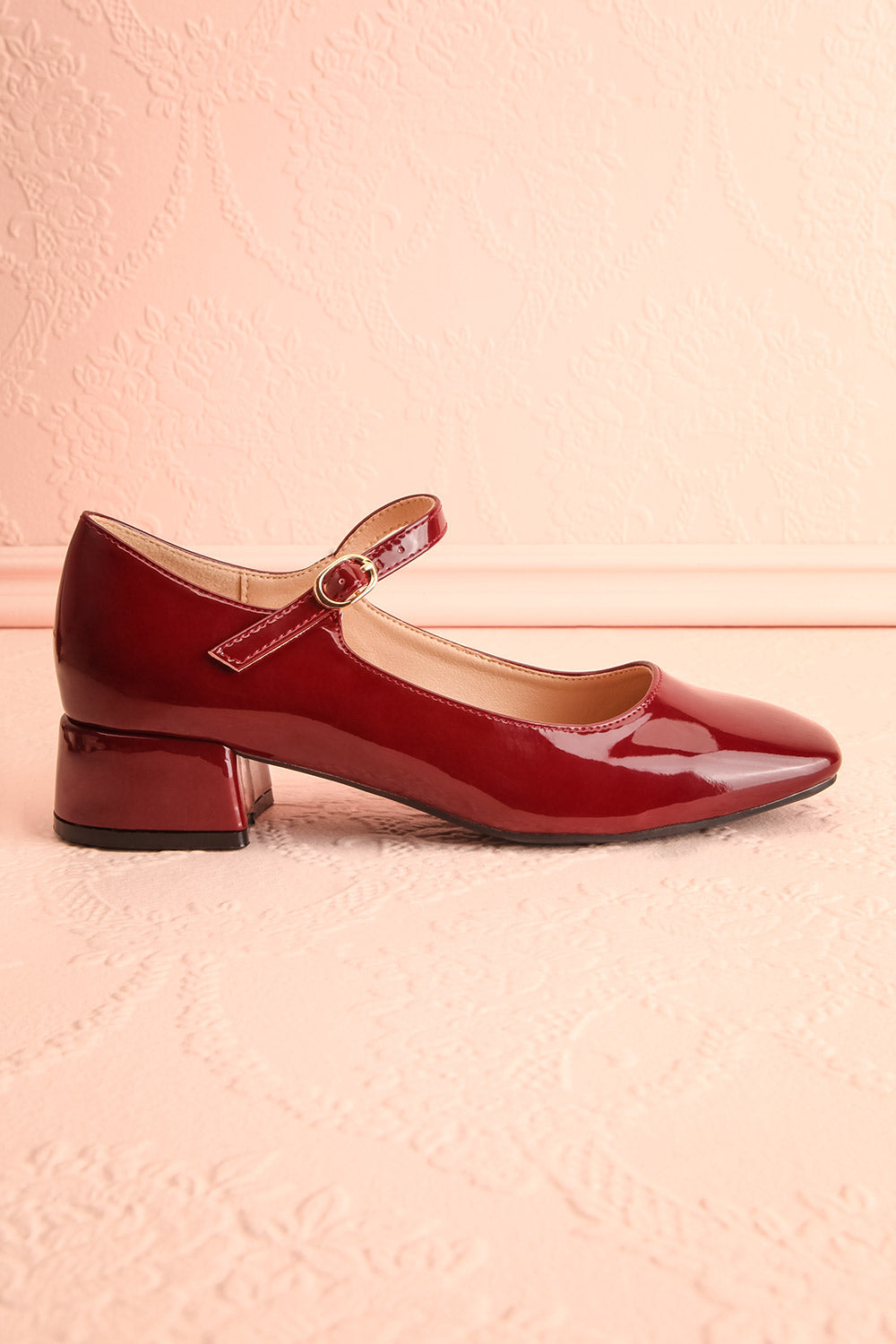 Kerati Burgundy Square Toe Mary Jane Heels | Boutique 1861 side view