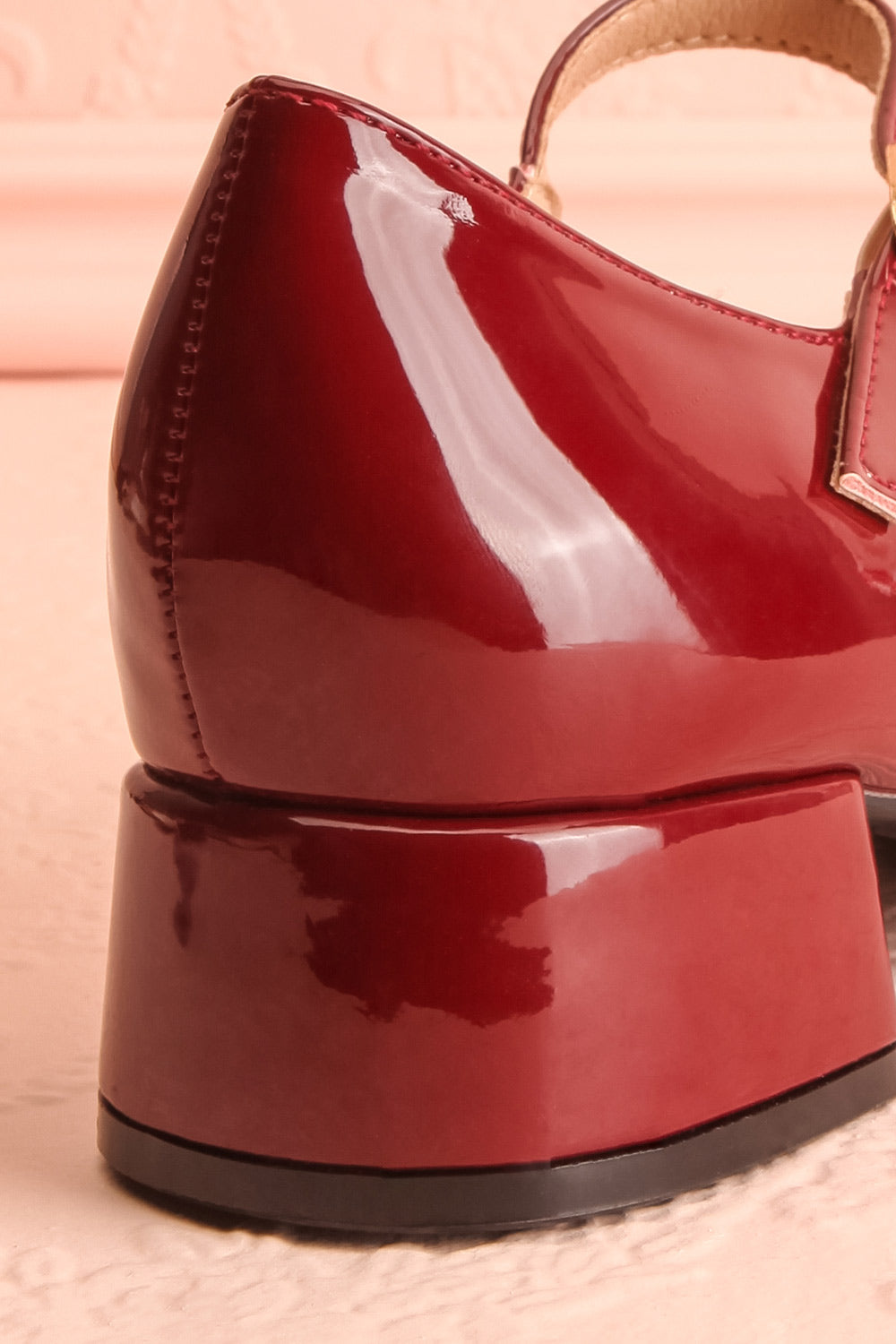 Kerati Burgundy Square Toe Mary Jane Heels | Boutique 1861 back close-up