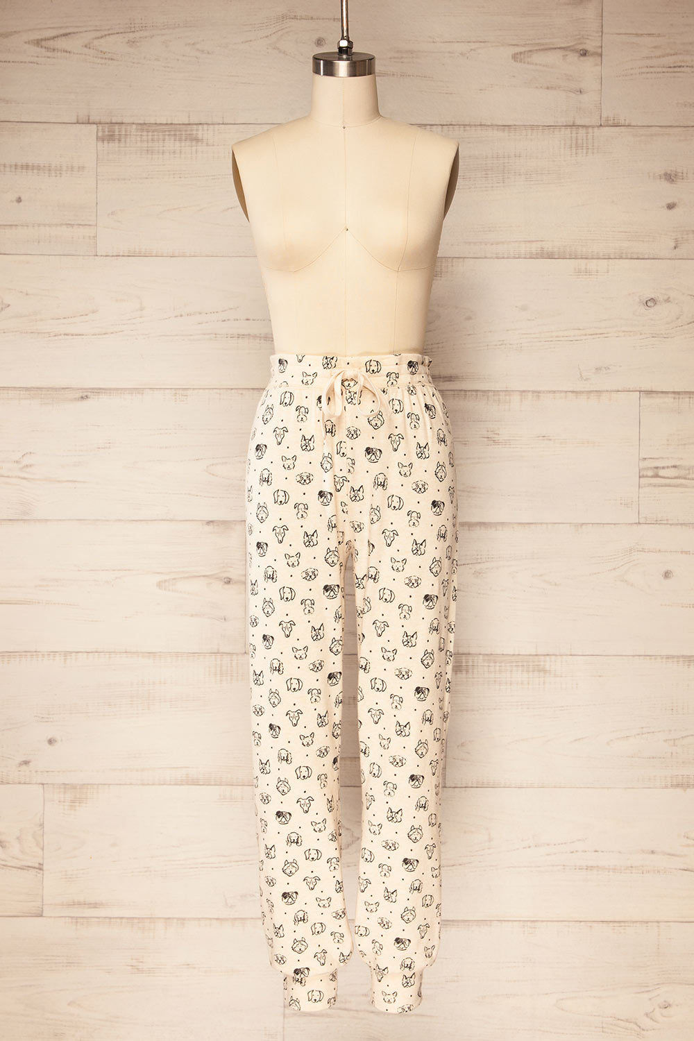 Kerry Beige Pyjama Joggers w/ Dog Print | La petite garçonne front view