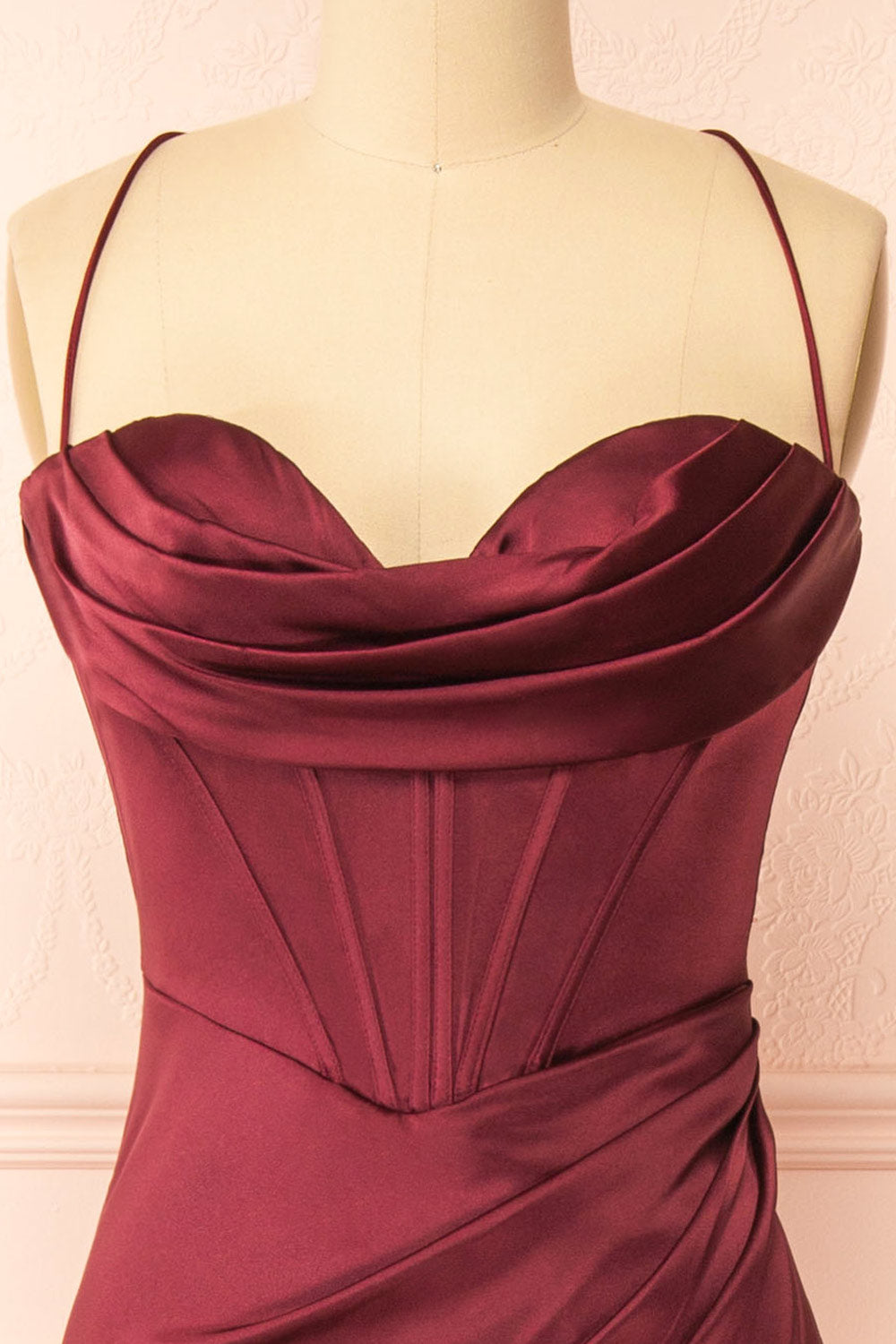 Kesha Burgundy Corset Cowl Neck Maxi Dress | Boutique 1861 front